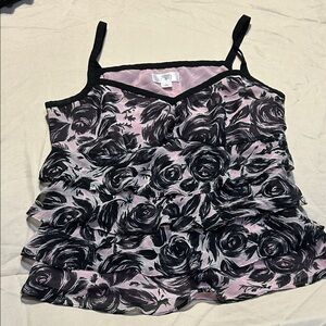 LOFT Rose Print Camisole Tank in Black and Lavender